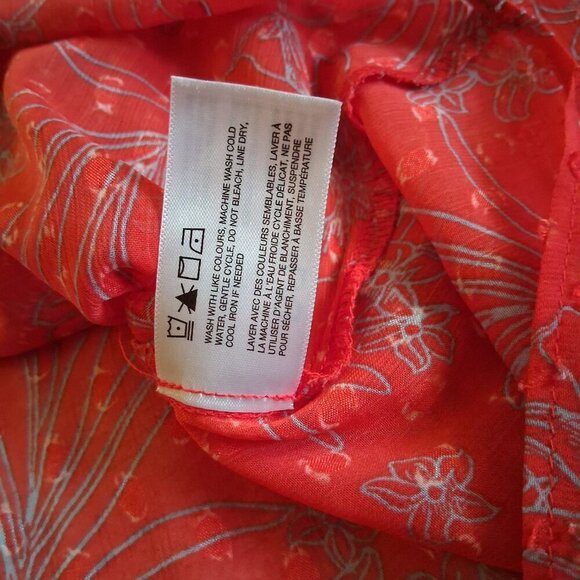 Alfred Sung Women's Size L Poppy Red Floral Ruffle Peasant Sheer Sleeveless Top - Picture 6 of 9